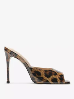 Red High Heel Mules Peep Toe Stiletto Heel Sandal Slippers
