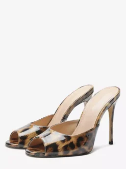 Red High Heel Mules Peep Toe Stiletto Heel Sandal Slippers