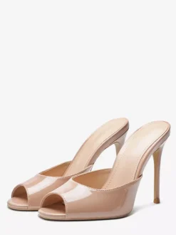 Red High Heel Mules Peep Toe Stiletto Heel Sandal Slippers