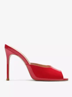 Red High Heel Mules Peep Toe Stiletto Heel Sandal Slippers