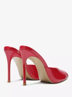Red High Heel Mules Peep Toe Stiletto Heel Sandal Slippers
