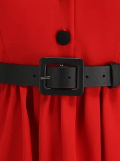 Red Sleeveless Peter Pan Collar A Line Maxi Dress For Women Vintage Chic