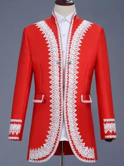 Red Vintage Top Elegant Polyester Long Sleeves Retro Costumes For Man Burgundy