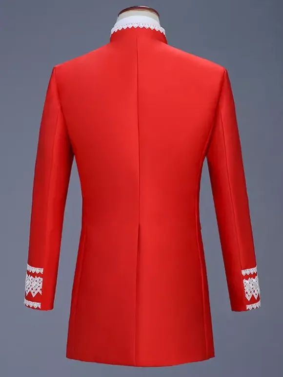 Red Vintage Top Elegant Polyester Long Sleeves Retro Costumes For Man Burgundy