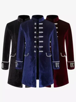 Red Vintage Top Vintage Polyester Jacquard Long Sleeves Retro Costumes For Man Burgundy