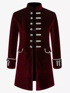 Red Vintage Top Vintage Polyester Jacquard Long Sleeves Retro Costumes For Man Burgundy