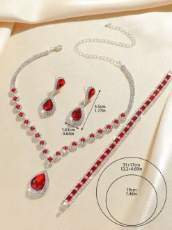 Red Vintage Victorian Jewelry Set Necklace Earrings Armwear Retro Rhinestone Set