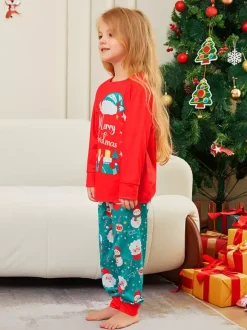 Red And Teal Family Pajamas With Merry Christmas Print 2026