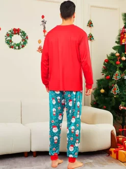 Red And Teal Family Pajamas With Merry Christmas Print 2026