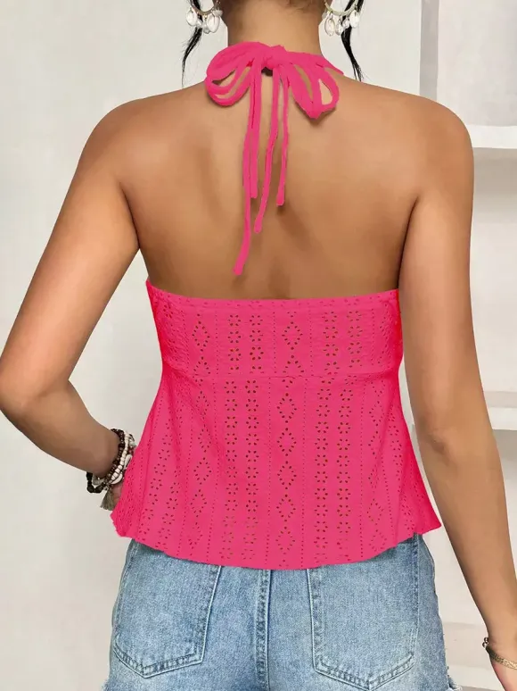 Red Cami Top Straps Neck Cut Out Chic Camis For Women