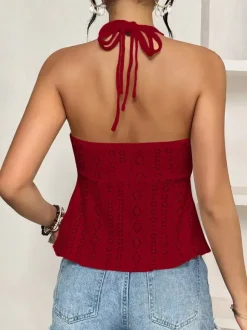 Red Cami Top Straps Neck Cut Out Chic Camis For Women