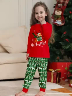 Red Green Reindeer Fair Isle Print Family Christmas Pajamas 2026