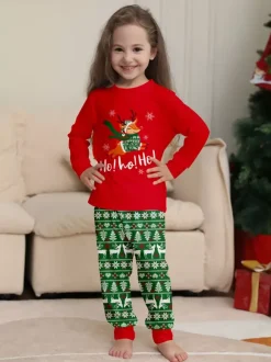 Red Green Reindeer Fair Isle Print Family Christmas Pajamas 2026