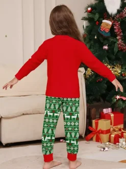 Red Green Reindeer Fair Isle Print Family Christmas Pajamas 2026