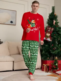 Red Green Reindeer Fair Isle Print Family Christmas Pajamas 2026