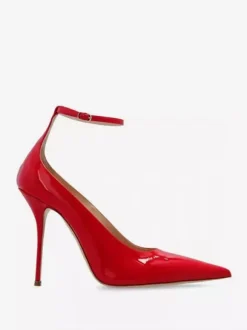 Red High Heels Pointed Toe Ankle Strap Stiletto Heel Pumps