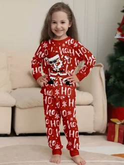 Red Ho Ho Ho Santa Print Family Christmas Pajamas Matching Set 2026