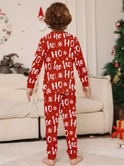Red Ho Ho Ho Santa Print Family Christmas Pajamas Matching Set 2026