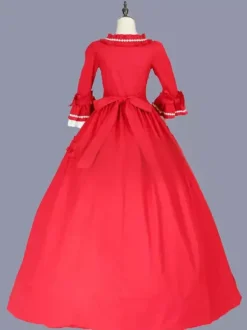 Red Retro Tudor Dress Costumes Women's Bows Polyester Marie Antoinette Costume Tunic Dress Retro Masquerade Ball Gown