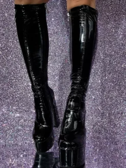 Red Sexy Boots Platform Patent PU Upper Chunky Heel Unisex GO GO Boots
