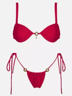 Red Side Tie Bikini With Ring Details For Summer Beach 2026