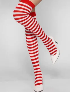 Red Striped Stockings Sexy Women Stretchy High Socks