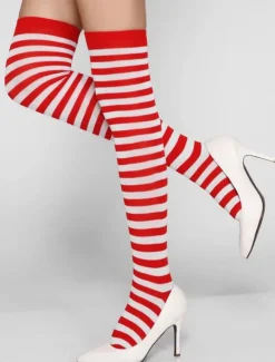 Red Striped Stockings Sexy Women Stretchy High Socks