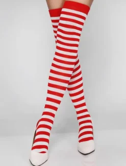 Red Striped Stockings Sexy Women Stretchy High Socks