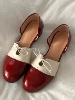 Red Vintage Shoes Women's Round Toe Patchwork Lace Up Slip On Casual Shoes