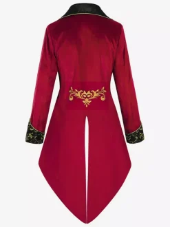 Red Vintage Top Retro Embroidered Buttons Long Sleeve Overcoat For Man Burgundy