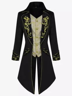 Red Vintage Top Retro Embroidered Buttons Long Sleeve Overcoat For Man Burgundy