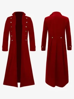 Red Vintage Top Retro Long Sleeves Polyester Polyester Fiber Overcoat Retro Costumes For Man Burgundy