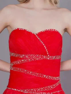 Red Wedding Dresses Strapless Organza Beaded Sweetheart Formal Gowns