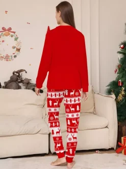 Red White Christmas Tree Reindeer Print Family Pajamas Holiday 2026