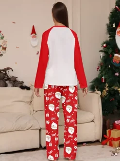Red White Raglan Santa Print Family Christmas Pajamas 2026