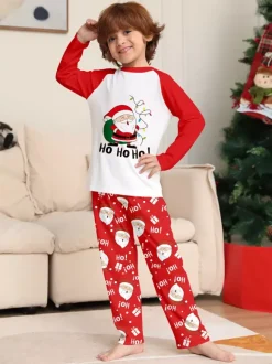 Red White Raglan Santa Print Family Christmas Pajamas 2026