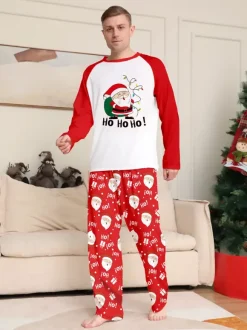 Red White Raglan Santa Print Family Christmas Pajamas 2026