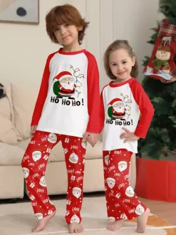 Red White Raglan Santa Print Family Christmas Pajamas 2026