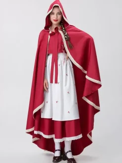 Red Women's Elegant Top Apron Polyester Set Holidays Costumes Burgundy