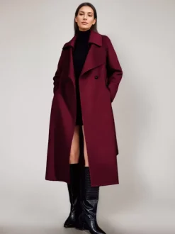 Red Wool Cashmere Blend Coat For Woman Burgundy Double-breasted Double-Faced Winter Outerwear 2026