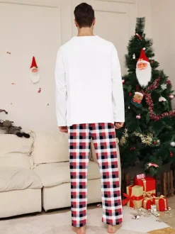 Reindeer And Santa Print Plaid Matching Family Christmas Pajamas 2026