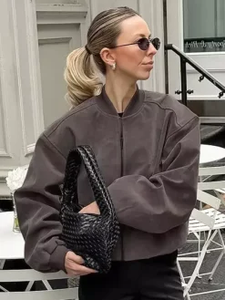 Retro Zip-up Bomber Jacket For A Street Look 2026