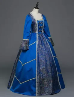 Retro Costume Victorian Retro Tudor Dress Baroque Ball Gowns Masquerade Blue Long Sleeve Vintage Costume
