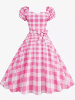 Retro Glamour Dress Sweetheart Neck Puff Sleeves Polka Dots Casual Long Dresses