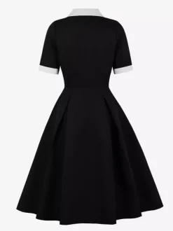 Retro Lapel Side Button Slim Fit Flare A Line Elegant Midi Dress For Women 2026