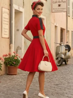 Retro Polka Dot Shirt Dress With Tie And Belt Vintage Inspired Midi Dress For Women 2026