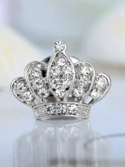 Rhinestone Crown Brooch Shiny Crystal Lapel Pin Suit Coat Wedding Party Decor Jewelry