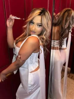 Rhinestone Lace Up Back Corset And Long Skirt Party 2-Piece Set For Women 2026
