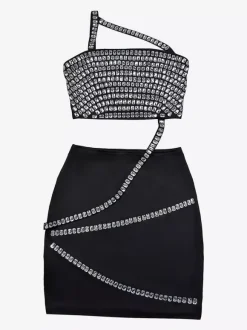 Rhinestone One Shoulder Bodycon Mini Dress With Asymmetrical Design 2026