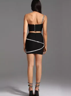Rhinestone One Shoulder Bodycon Mini Dress With Asymmetrical Design 2026